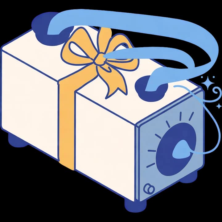 Illustration: an air scrubber unit wrapped with a gift ribbon
